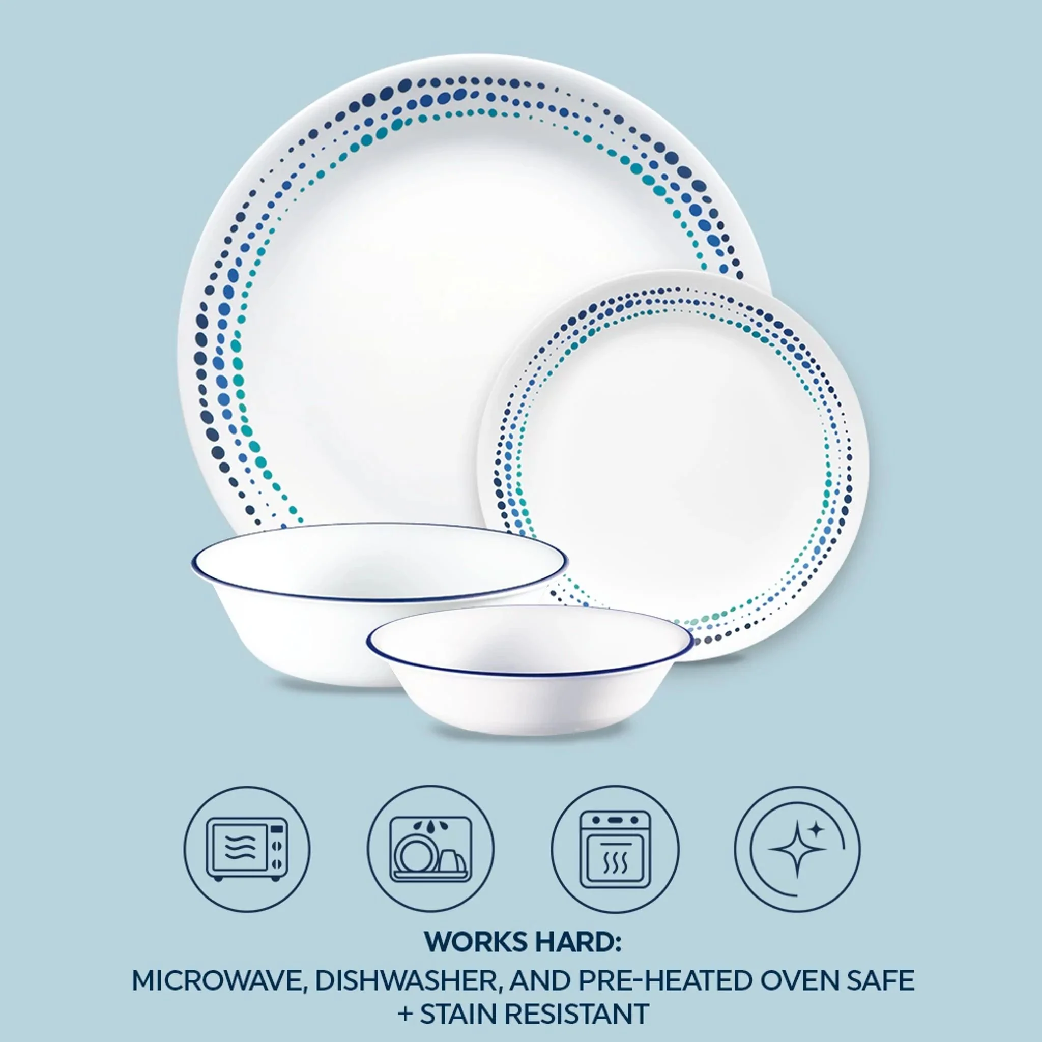 Corelle® Ocean Blues 16-piece Mugless Dinnerware Set, Service of 4 - Image 5